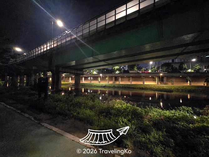 Night scenery along the path